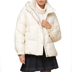 Avec Les Filles Ivory Jacquard Thermal Puff Hooded Jacket | Sizes M & L | NWT